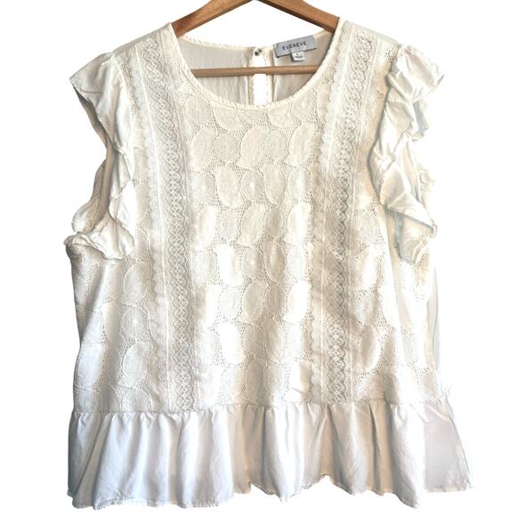 Evereve Tops - Evereve White Laced Front Babydoll Top Size Large